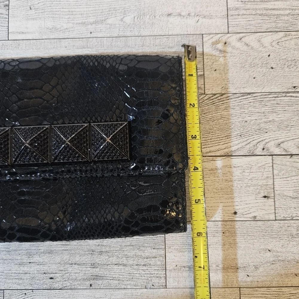 Michael Kors Metallic Black Python Effect Leather Flap Clutch Bag *Missing Strap